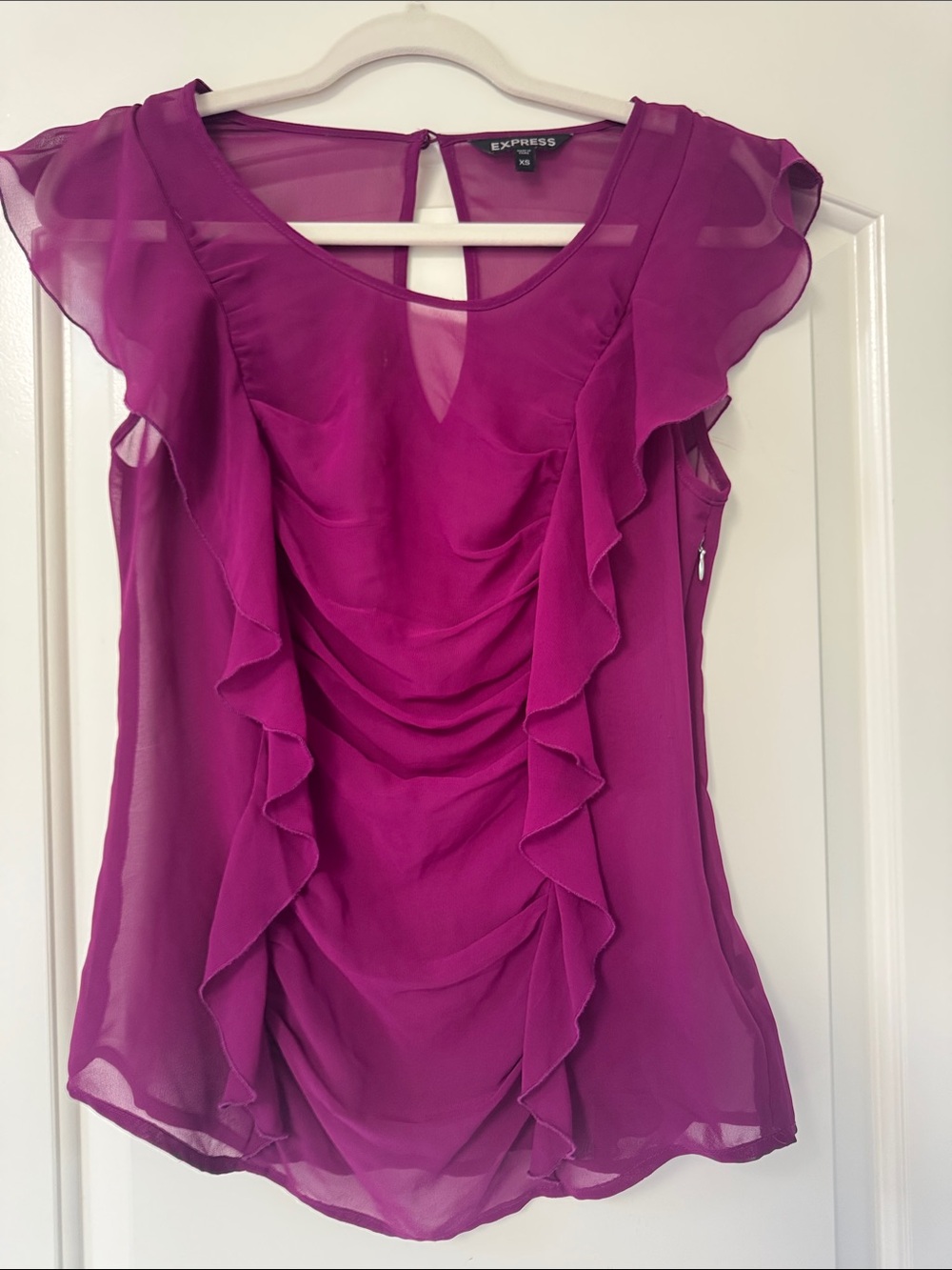 Express Magenta Ruffle Chiffon Blouse
